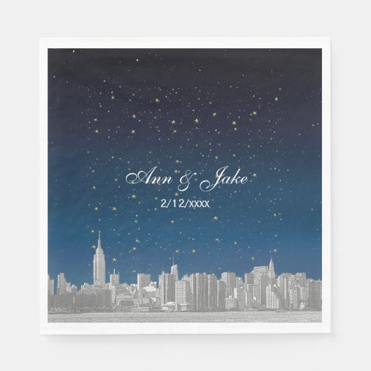 Etched NYC Skyline Blue Starry Wedding Servetten (Voorkant)
