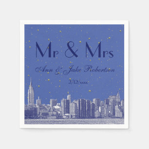 Etched NYC Skyline DIY BG Blue Starry Wedding Servet