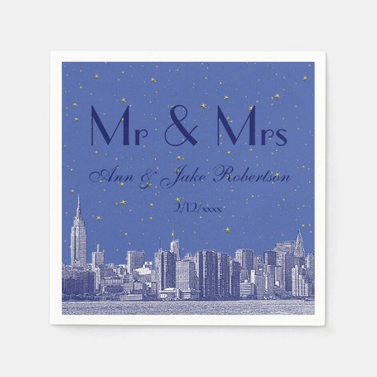 Etched NYC Skyline DIY BG Blue Starry Wedding Servet (Voorkant)