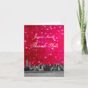 Etched NYC Skyline Hot Pink Red Heart Hartelijk da Bedankkaart