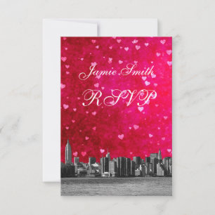 Etched NYC Skyline Hot Pink Red Heart RSVP Menu