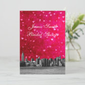 Etched NYC Skyline Hot Pnk Red HRT Vrijgezellenfee Kaart (Staand voorkant)