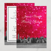 Etched NYC Skyline Hot Pnk Red HRT Vrijgezellenfee Kaart (Voorkant / Achterkant)