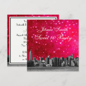 Etched NYC Skyline Hot Roze Rood Hart Sweet 16 Kaart (Voorkant / Achterkant)