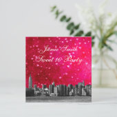 Etched NYC Skyline Hot Roze Rood Hart Sweet 16 Kaart (Staand voorkant)
