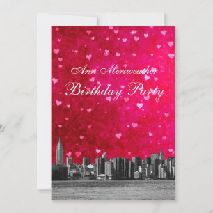 Etched NYC Skyline Hot Roze Rood Hart Verjaardag V Kaart