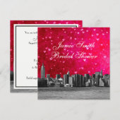 Etched NYC Skyline Hot Roze Rood HRT Vrijgezellenf Kaart (Voorkant / Achterkant)