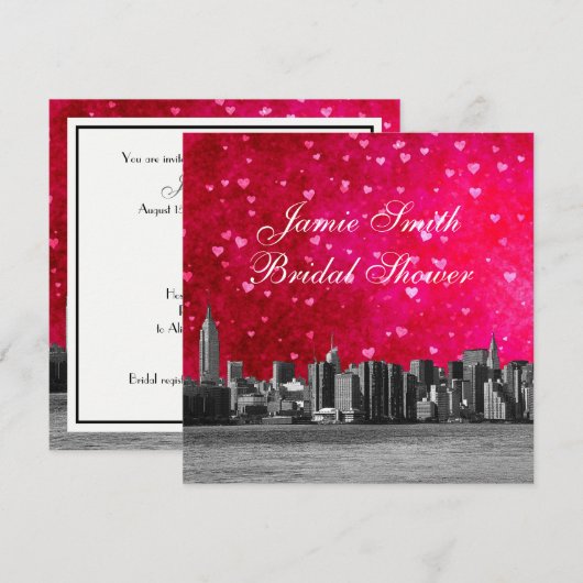 Etched NYC Skyline Hot Roze Rood HRT Vrijgezellenf Kaart (Voorkant / Achterkant)