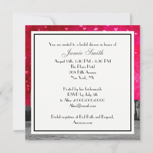 Etched NYC Skyline Hot Roze Rood HRT Vrijgezellenf Kaart (Achterkant)