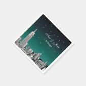 Etched NYC Skyline Shades of Blauwgroen Starry Wed Servet (Hoek)