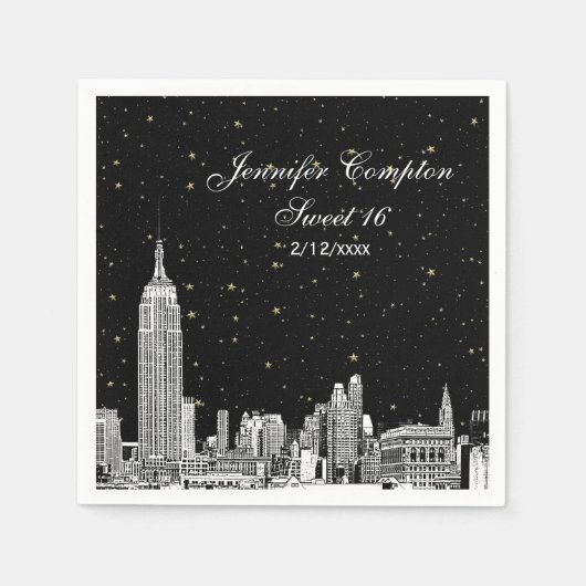 Etched NYC Skyline Starry DIY BG Sweet 16 Servet (Voorkant)