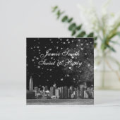 Etched NYC Skyline Zwart BG Wit Hart Sweet 16 Kaart (Staand voorkant)