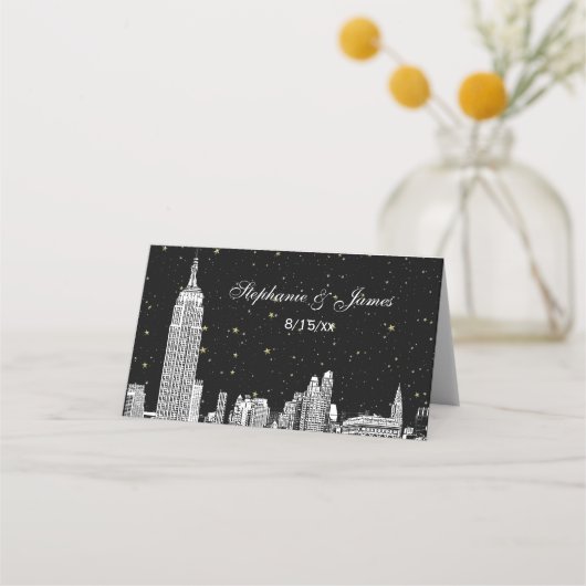 Etched NYC Starry Skyline DIY BG Escort Kaarten #3 Plaatskaartje (Voorkant)