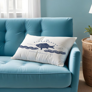 Etched Style Fish, Waves Ocean Coordinates Accent Kussen