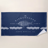 Etched Style Fish, Waves Ocean Coordinates Strandlaken (Voorkant)