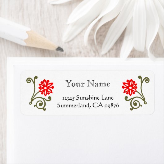 Etching van Red and Gold Daisy - Aangepast retoura Etiket (Insitu)