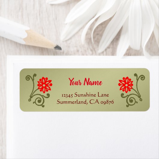 Etching van Red and Gold Daisy - Aangepast retoura Etiket (Insitu)