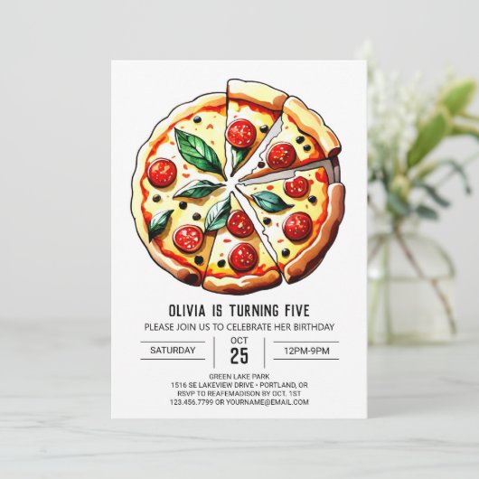 Eten bewerkbare Pizza Verjaardag Kaart (Staand voorkant)