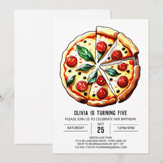 Eten bewerkbare Pizza Verjaardag Kaart (Voorkant / Achterkant)