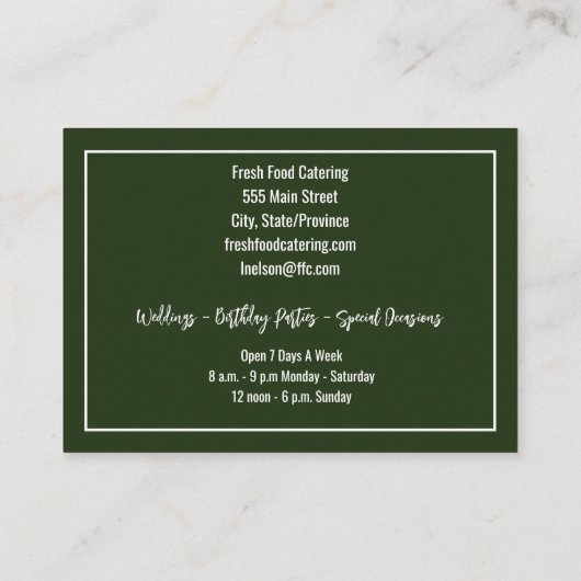 Eten Catering Speciale evenementen en feesten Visitekaartje (Achterkant)