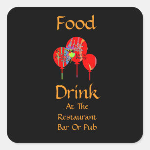 Eten Drinken Bij Restaurant Bar Of Café Laten We F Vierkante Sticker