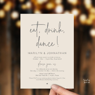 Eten, Drinken, Dansen, Trouw Elopement Dinnerfeest Kaart