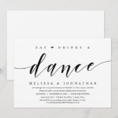 Eten, Drinken en Dansen, Trouw Elopement Feest Kaart (Voorkant / Achterkant)