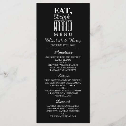 Eten, Drinken en getrouwd zijn Bruiloft Menu (Voorkant)