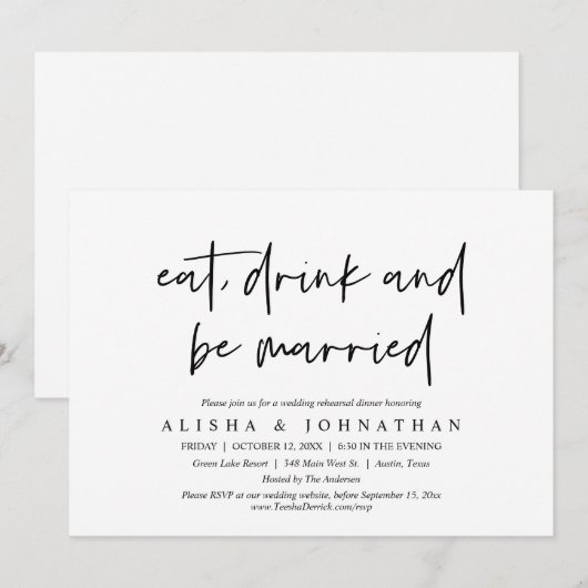 Eten, Drinken en getrouwd zijn bruiloft repetitie  Kaart (Voorkant / Achterkant)