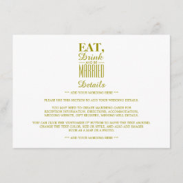 Eten, Drinken en getrouwd zijn Gold Wedding Detail Informatiekaartje