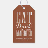 Eten, Drinken en getrouwd zijn Terracotta bruiloft Cadeaulabel (Achterkant)