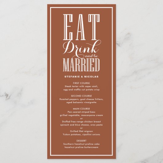 Eten, Drinken en getrouwd zijn Terracotta bruiloft Menu (Voorkant)