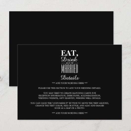 Eten, Drinken en getrouwd zijn Trouwdetail Informatiekaartje (Voorkant / Achterkant)