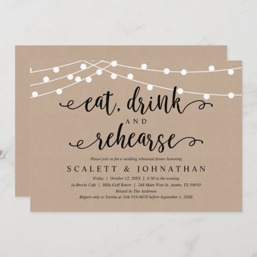 Eten, Drinken en repeteren, rustiek repetitiediner Kaart (Voorkant / Achterkant)