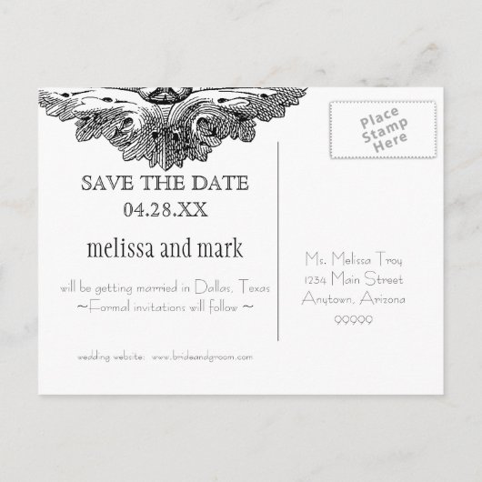 Eten, Drinken en trouwen Save the Date Briefkaarte Aankondigingskaart (Achterkant)
