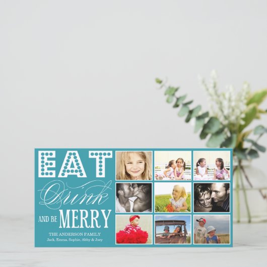 ETEN, DRINKEN EN VROLIJK ZIJN | HOLIDAY COLLAGE KA FEESTDAGENKAART (Staand voorkant)