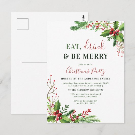 Eten, Drinken en vrolijk zijn | Uitnodiging voor k (Voorkant / Achterkant)