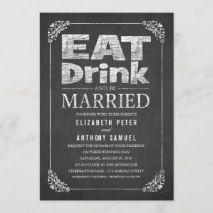 Eten, Drinken & Trouwen Elegante Krijtbordbruiloft Kaart