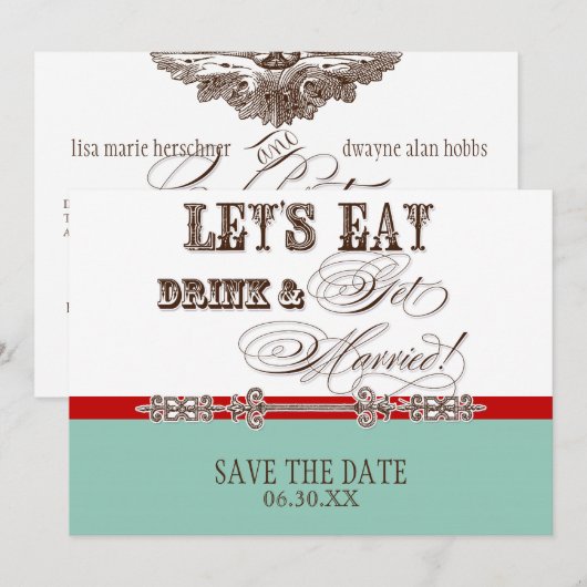 Eten, Drinken, Trouwen Opslag Kaartjes Save The Date (Voorkant / Achterkant)