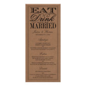 Eten, Drinken & Trouwen Rustiek Kraft Trouwmenu Reclamekaart (Voorkant)