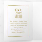 Eten, Drinken & trouwen White & Gold Wedding Suite Drieluik Uitnodiging (Binnenzijde eerst)
