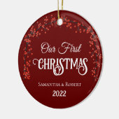 Eten eerste kerstnaam Datum Holly Dark Red Keramisch Ornament (Links)
