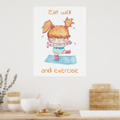 ETEN en oefeningen / grappig Motivatie Poster (Keuken)