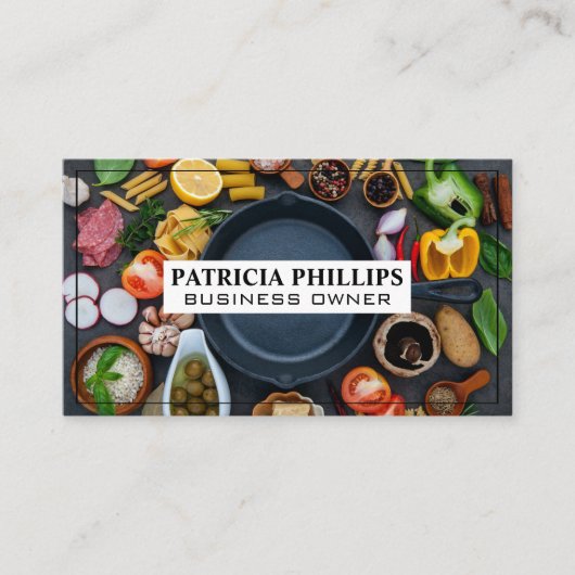 Eten en Skillet op tafel | chef-kok Visitekaartje (Voorkant)