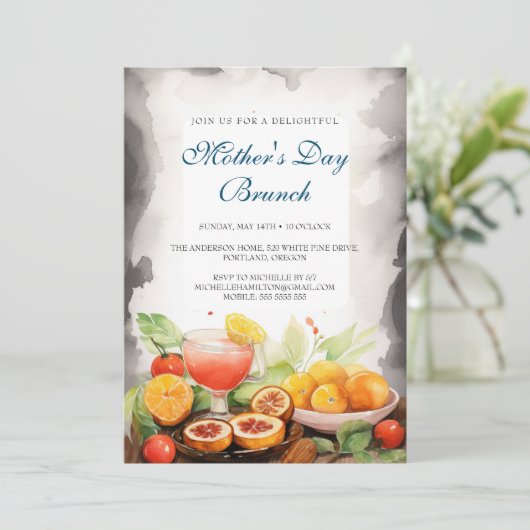 Eten en Vruchten Moederdag Brunch Uitnodiging (Staand voorkant)
