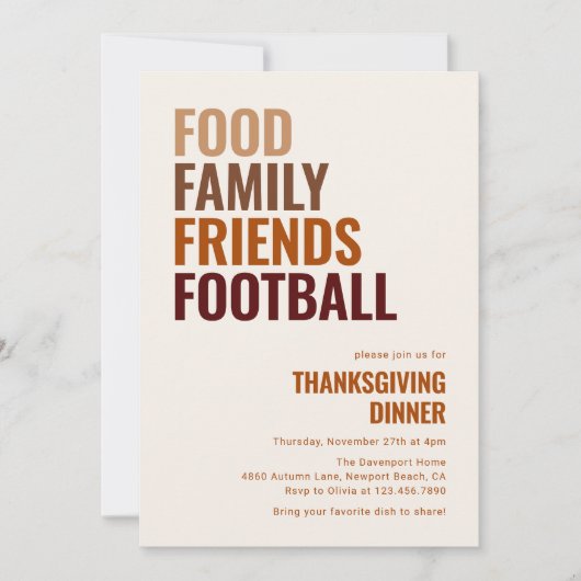Eten Familie Vrienden Football Thanksgiving Diner Kaart (Voorkant)
