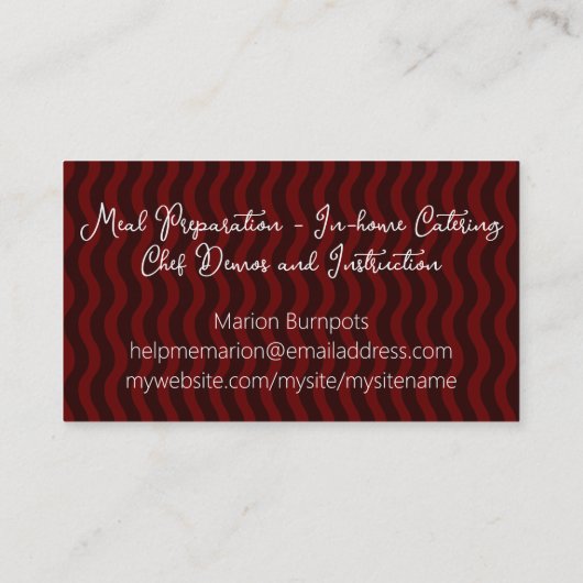 Eten gebruiksvoorwerpen chef catering restaurant t visitekaartje (Achterkant)