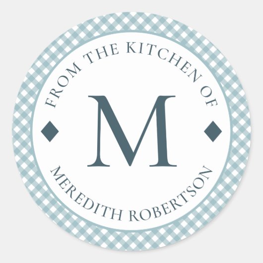 Eten Gift Uit de Keuken van Monogram Blauwgroen Ronde Sticker (Voorkant)