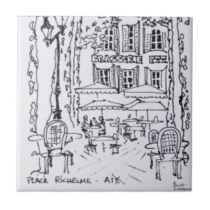 Eten in een plein   Aix en Provence, Frankrijk Tegeltje
