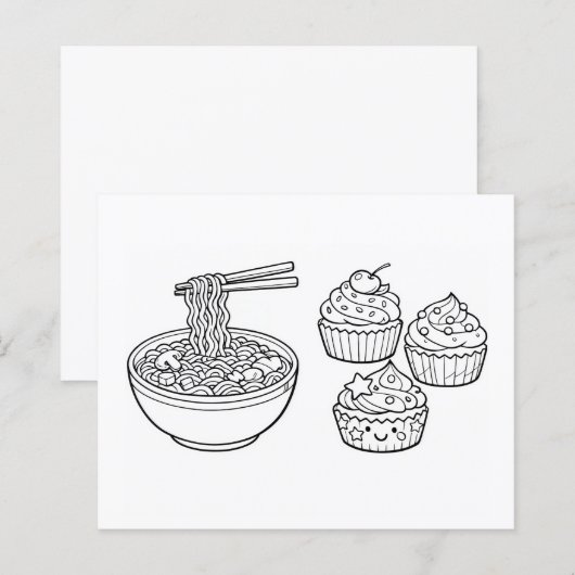 Eten Noedels Cupcake Zwart Wit Kleurplaat (Voorkant / Achterkant)